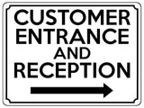 1824 CUSTOMER ENTRANCE AND RECEPTION Arrow Right Metal Aluminium Plaque Sign