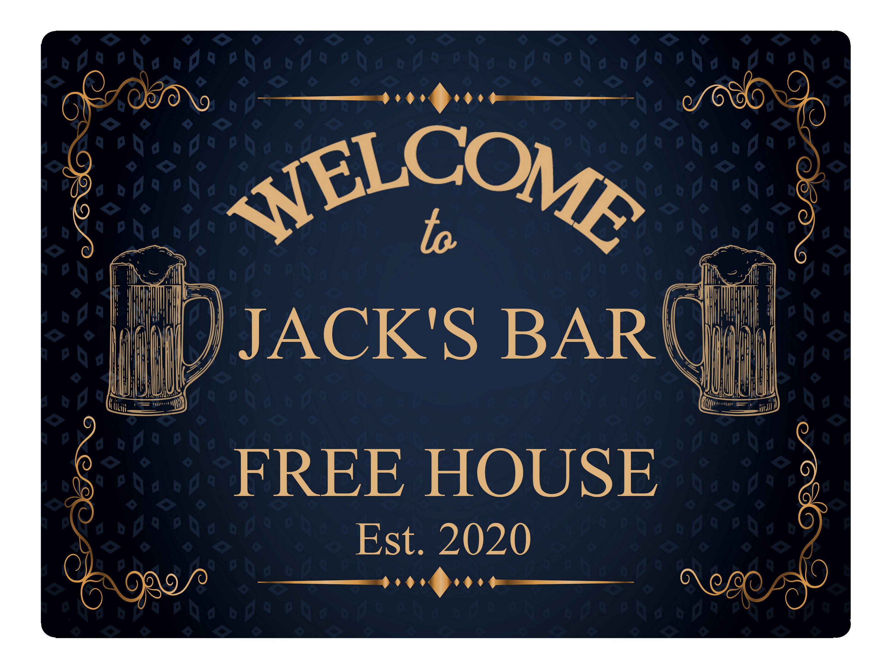 346 Personalised WELCOME TO YOUR NAME BAR Metal Aluminium Sign Door Plaque Pub