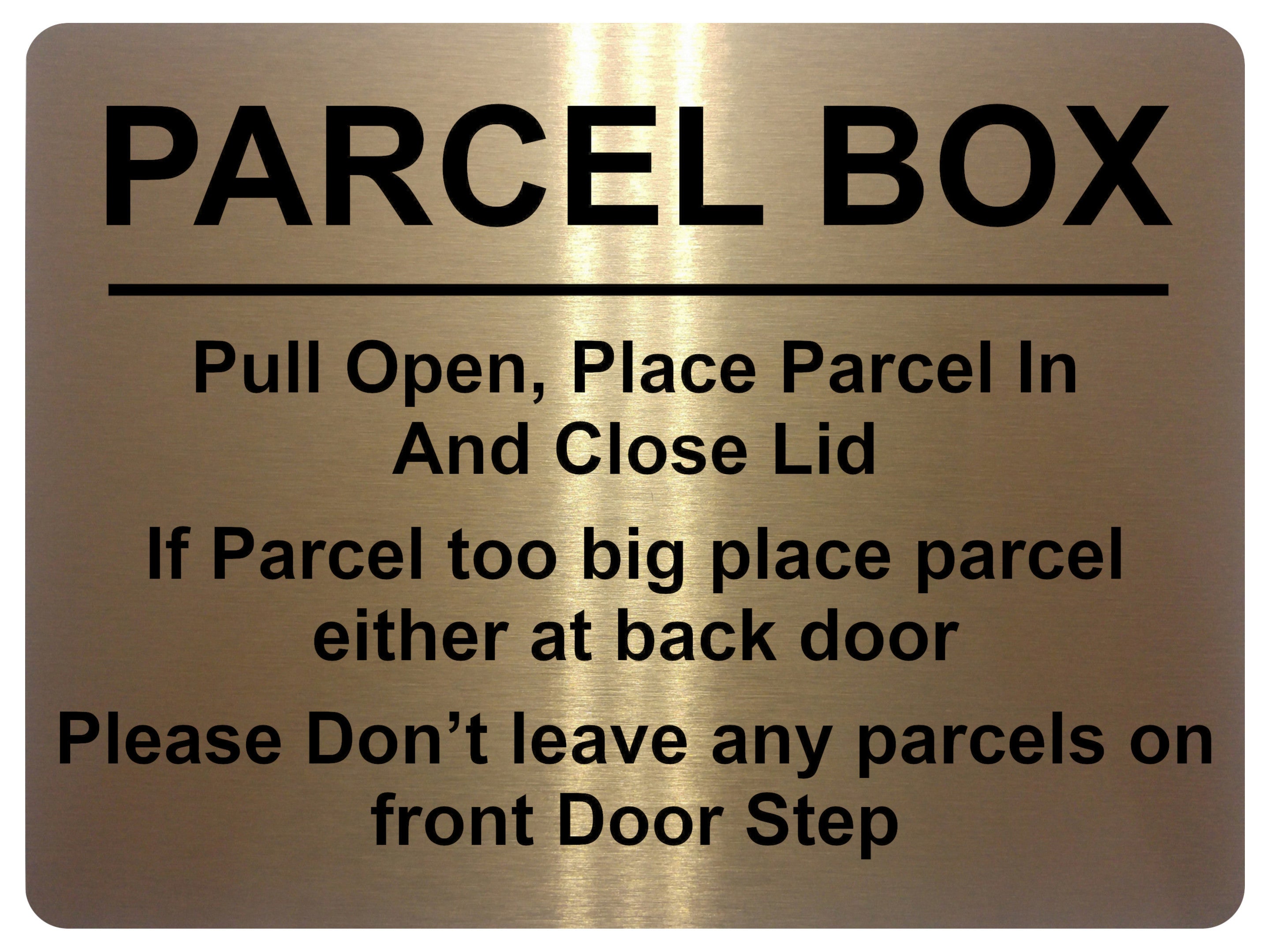 1472 PARCEL BOX Metal Aluminium Plaque Sign Door Gate House Office Letters Post