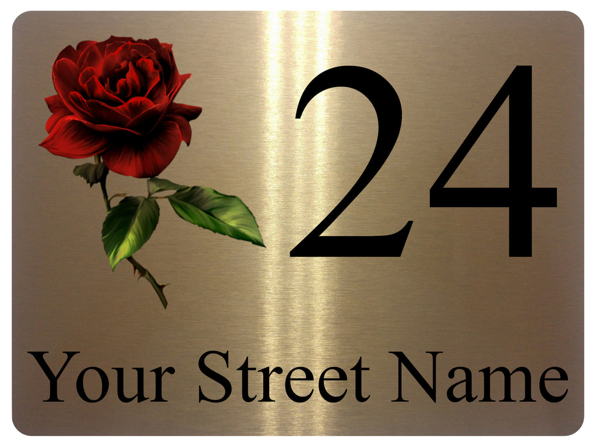 1458 Custom Personalised Address Rose Metal Aluminium Plaque Sign House Door Office