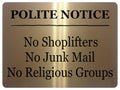 AL056 POLITE NOTICE No Junk Mail Digitally Printed Metal Aluminium Plaque Sign Door Shop