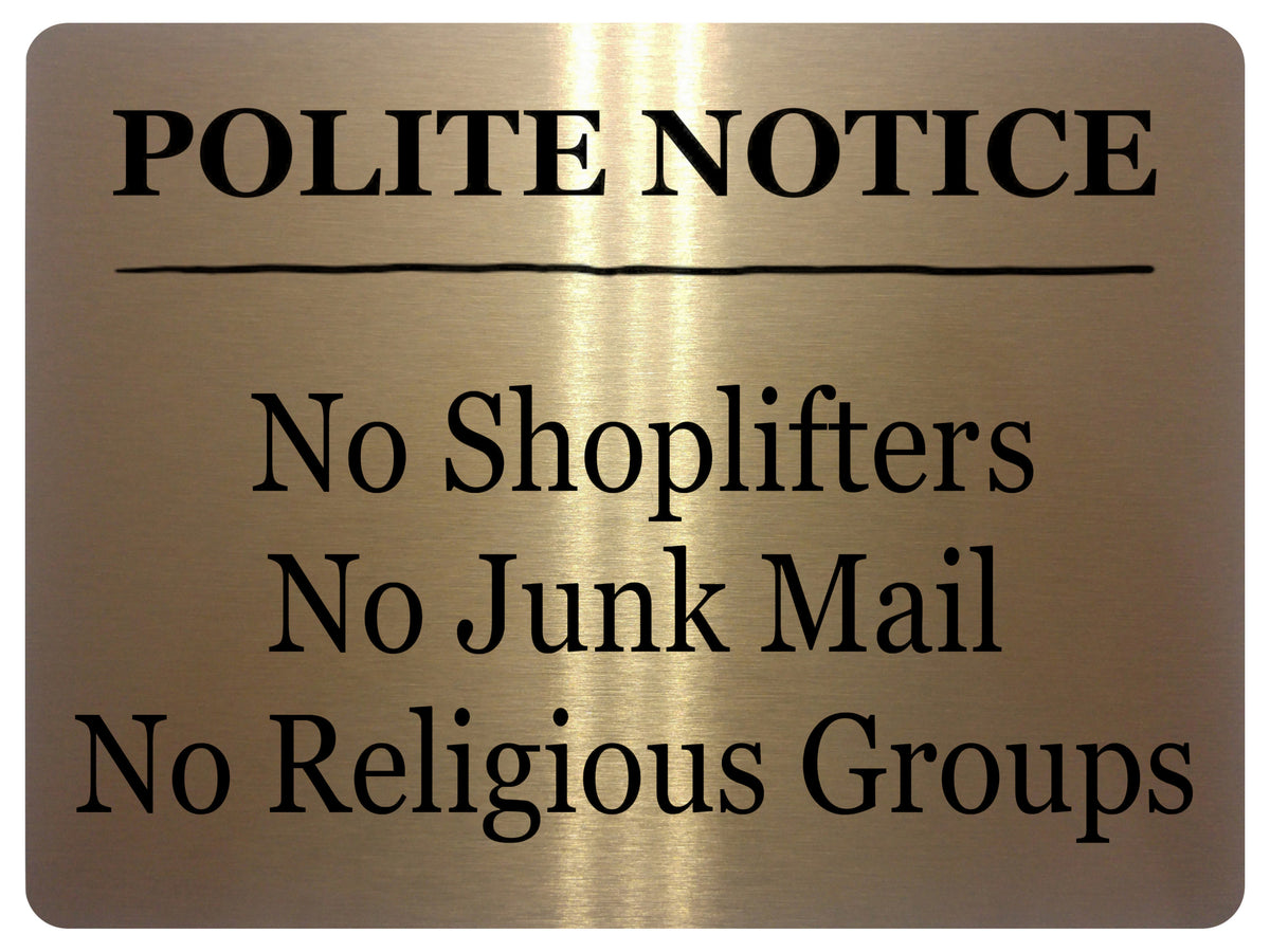 AL056 POLITE NOTICE No Junk Mail Digitally Printed Metal Aluminium Plaque Sign Door Shop