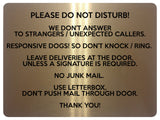 1647 DO NOT DISTURB RESPONSIVE DOGS DON'T KNOCK RING Metal Aluminium Plaque Sign