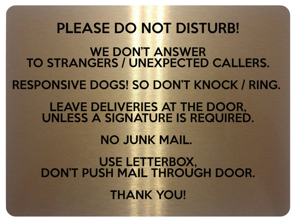 1647 DO NOT DISTURB RESPONSIVE DOGS DON'T KNOCK RING Metal Aluminium Plaque Sign