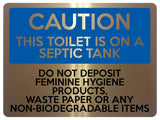 1614 CAUTION THIS TOILET IS ON A SEPTIC TANK Aluminium Plaque Sign Bathroom Door