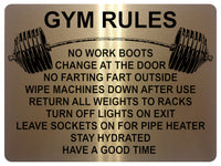 1326 GYM RULES Funny Metal Aluminium Plaque Sign Fitness House Shed Door Wall