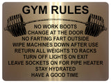 1326 GYM RULES Funny Metal Aluminium Plaque Sign Fitness House Shed Door Wall