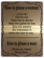 533 How to please a woman, man Funny Metal Aluminium Plaque Sign For Door House