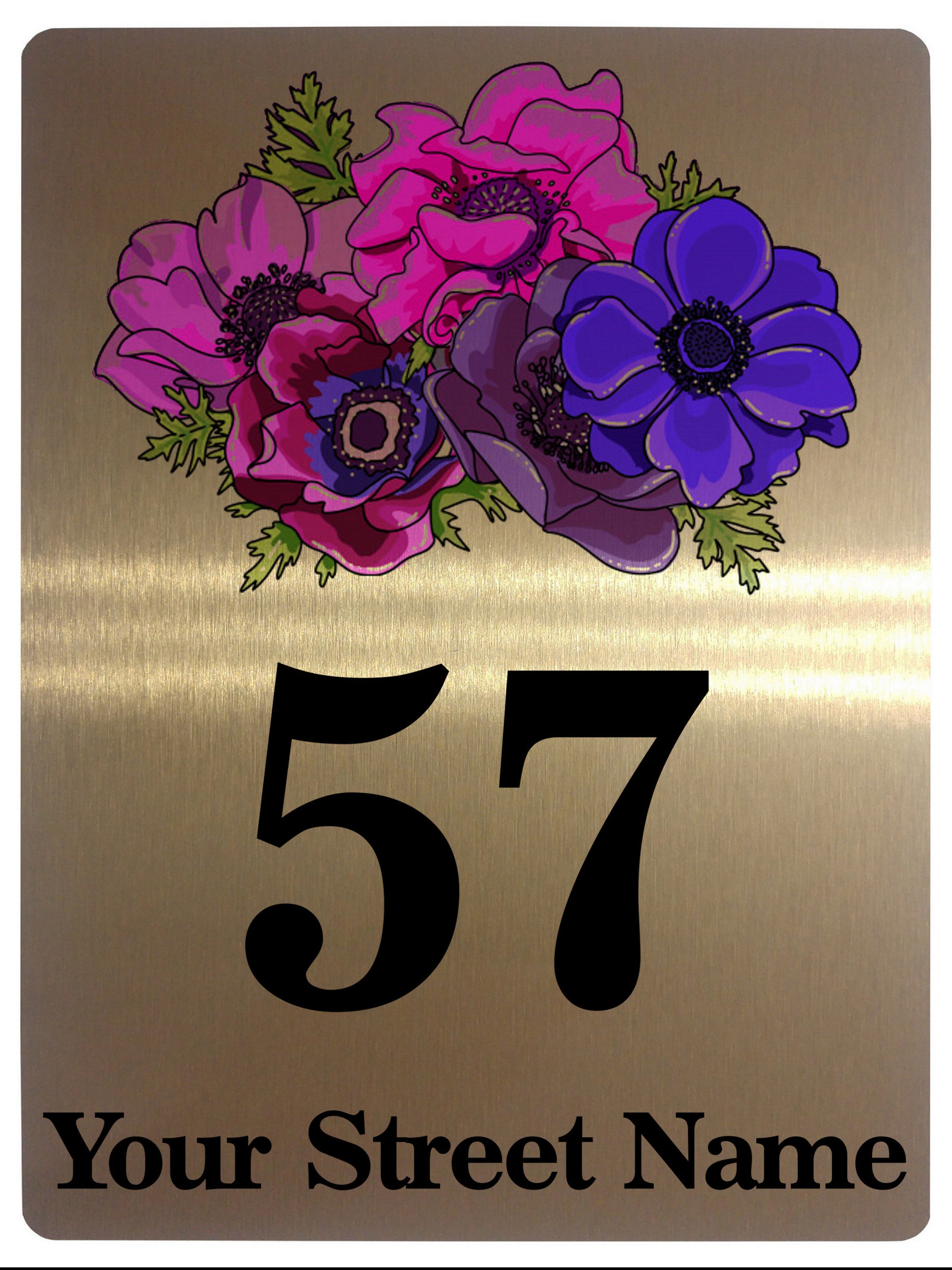 221 Custom Personalised Number Address Flowers House Metal Aluminium Sign Plaque For Door Wall