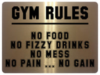 AL006 GYM RULES NO PAIN NO GAIN Fitness Metal Aluminium Plaque Sign Door Wall