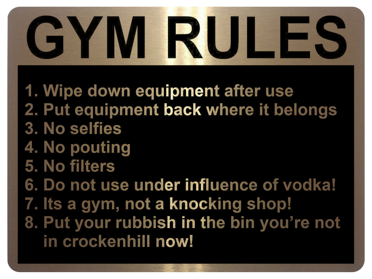 AL031 GYM RULES Fitness Digitally Printed Metal Aluminium Plaque Sign Door Wall