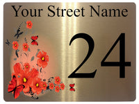 653 Personalised Poppy Number Address House Metal Aluminium Sign Plaque Door Wall Gate