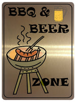 884 BBQ & BEER ZONE Metal Aluminium Plaque Sign Door Gate House Bar Pub Garden