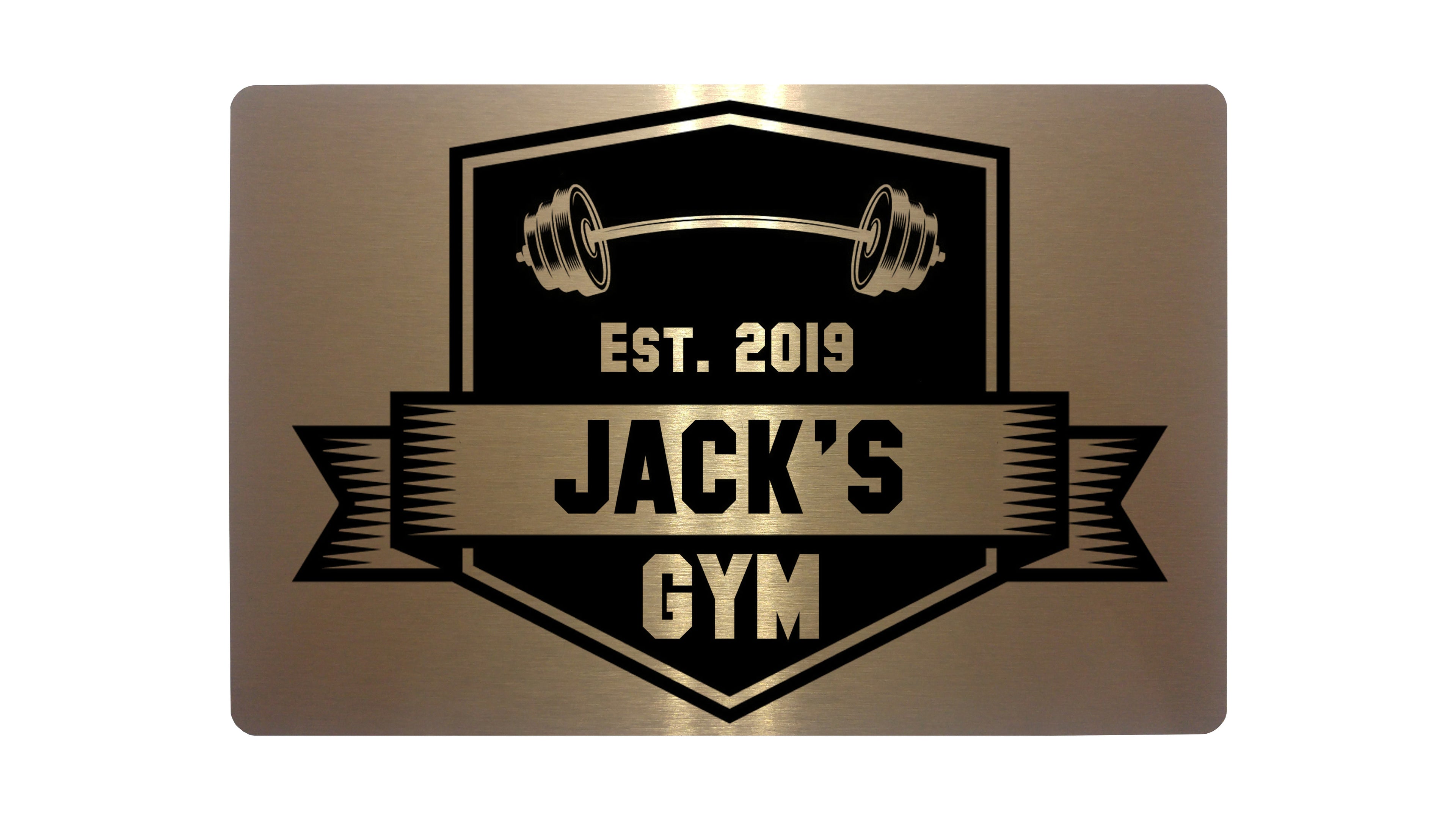 Custom Personalised Gym Name, Year Metal Aluminium Plaque Sign For Door Fitness
