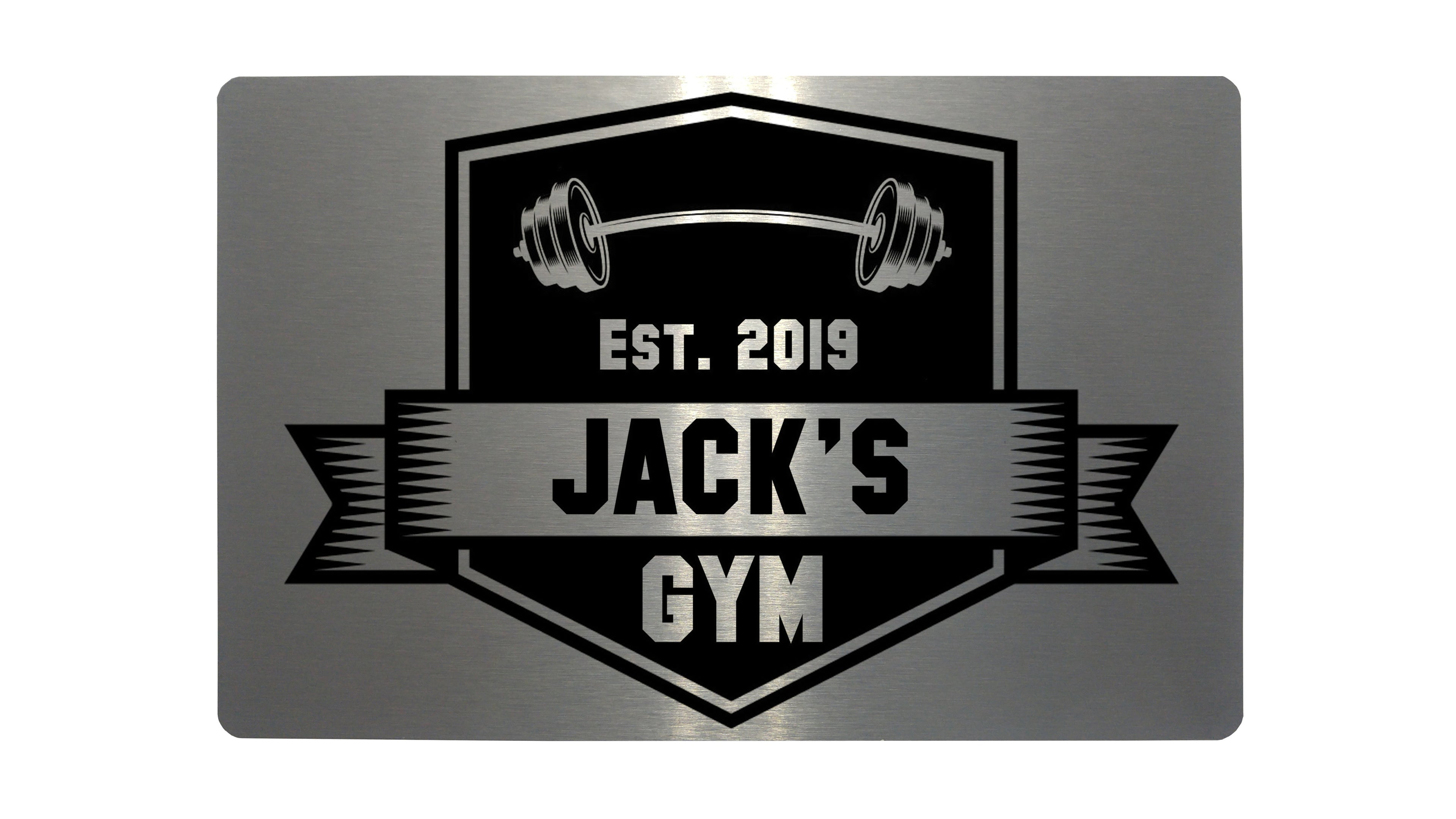 Custom Personalised Gym Name, Year Metal Aluminium Plaque Sign For Door Fitness