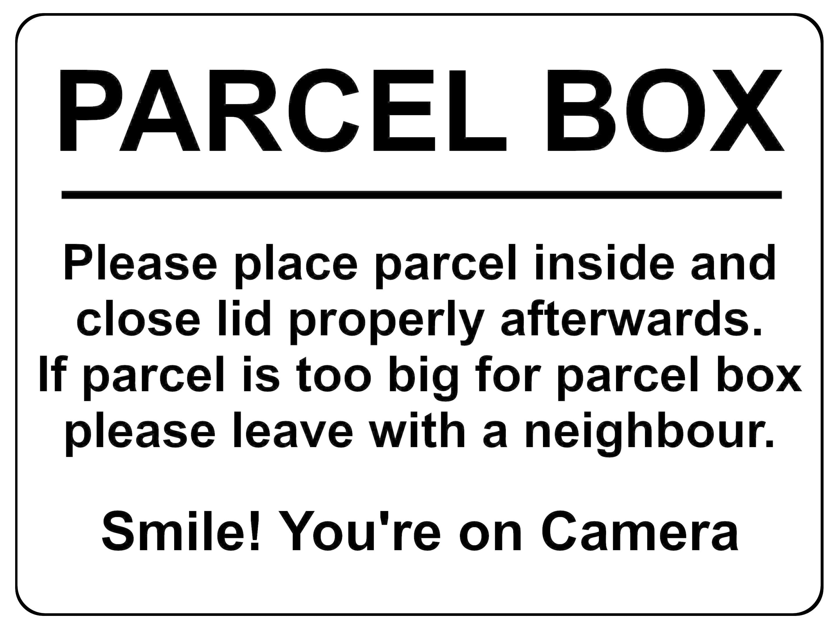 1807 PARCEL BOX  Smile! You're on Camera Metal Aluminium Plaque Sign