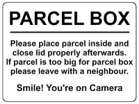 1807 PARCEL BOX  Smile! You're on Camera Metal Aluminium Plaque Sign