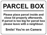 1807 PARCEL BOX  Smile! You're on Camera Metal Aluminium Plaque Sign