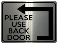 1960 PLEASE Use BACK DOOR Arrow Direction Left Gate Metal Aluminium Plaque Sign