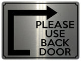 1962 PLEASE Use BACK DOOR Arrow Direction Right Gate Metal Aluminium Plaque Sign