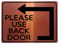 1960 PLEASE Use BACK DOOR Arrow Direction Left Gate Metal Aluminium Plaque Sign