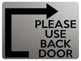 1961 PLEASE Use BACK DOOR Arrow Direction Right Gate Metal Aluminium Plaque Sign