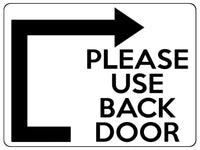 1961 PLEASE Use BACK DOOR Arrow Direction Right Gate Metal Aluminium Plaque Sign