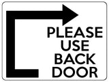 1961 PLEASE Use BACK DOOR Arrow Direction Right Gate Metal Aluminium Plaque Sign