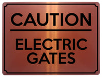 1966 CAUTION ELECTRIC GATES House Garden Door Metal Aluminium Plaque Sign