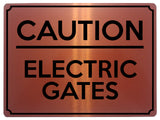 1966 CAUTION ELECTRIC GATES House Garden Door Metal Aluminium Plaque Sign