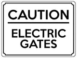 1966 CAUTION ELECTRIC GATES House Garden Door Metal Aluminium Plaque Sign