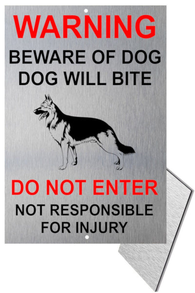 UV407 Warning BEWARE Of Dog Will Bite Do NOT ENTER Aluminium Composite Plaque A4