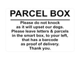 P065 PARCEL BOX Please Do not Knock Smart Box Plastic PVC Plaque Sign Card