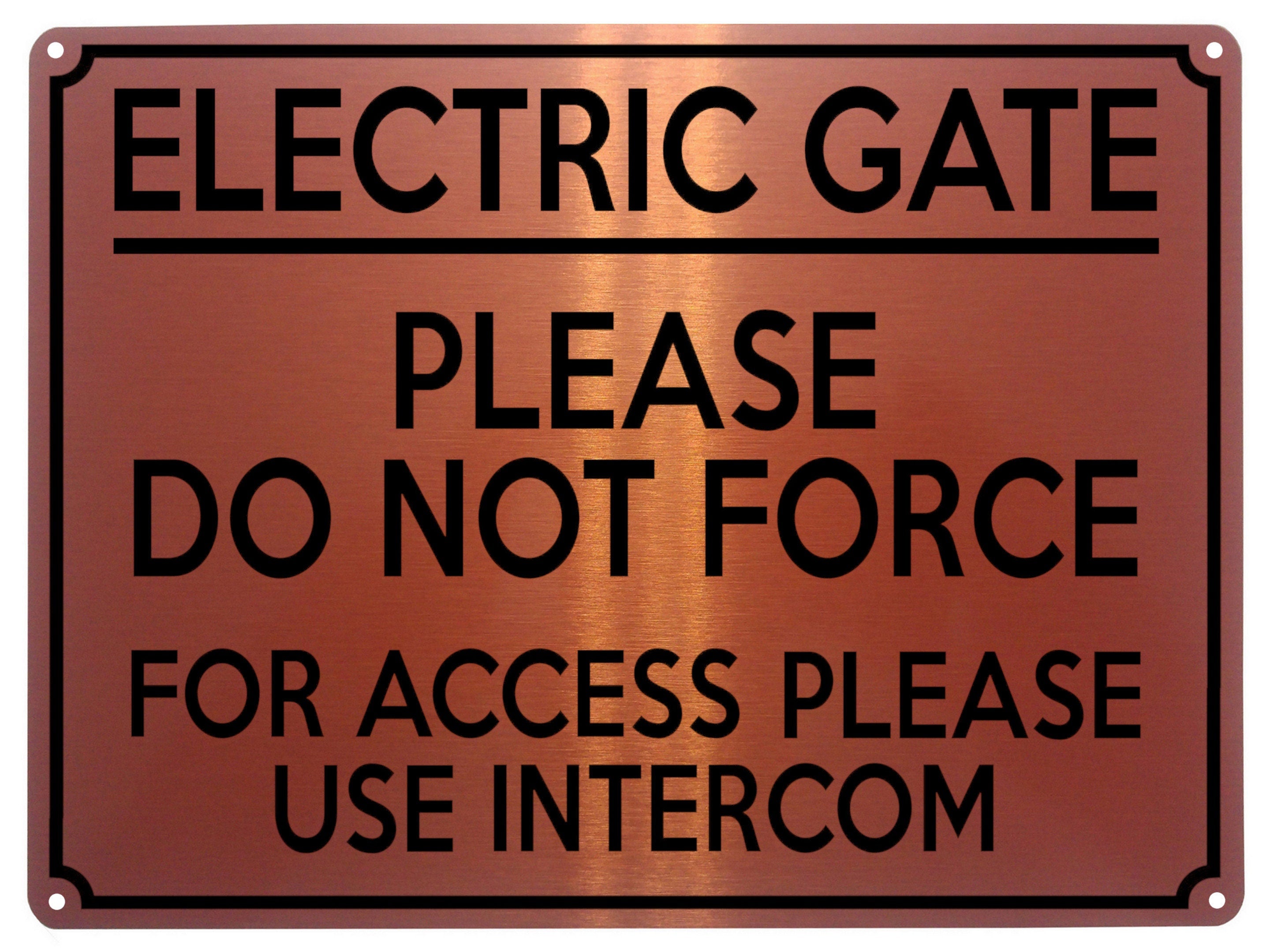 2033 ELECTRIC GATE For Access Use INTERCOM Safety Metal Aluminium Plaque Sign