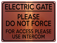 2033 ELECTRIC GATE For Access Use INTERCOM Safety Metal Aluminium Plaque Sign