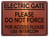 2033 ELECTRIC GATE For Access Use INTERCOM Safety Metal Aluminium Plaque Sign