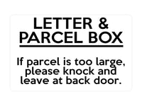 P127 LETTER & PARCEL Box Please Knock Back Door Plastic PVC Plaque Sign Card