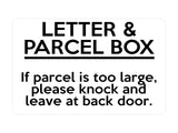 P127 LETTER & PARCEL Box Please Knock Back Door Plastic PVC Plaque Sign Card