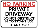 2135 NO PARKING Private Driveway Do Not Obstruct Metal Aluminium Plaque Sign