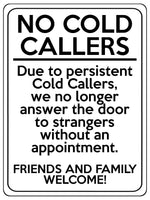 2155 NO COLD CALLERS Funny Door Gate Window Metal Aluminium Plaque Sign