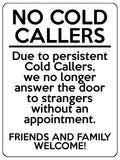 2154 NO COLD CALLERS Funny Door Gate Window Metal Aluminium Plaque Sign