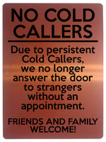 2154 NO COLD CALLERS Funny Door Gate Window Metal Aluminium Plaque Sign