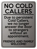 2155 NO COLD CALLERS Funny Door Gate Window Metal Aluminium Plaque Sign