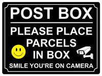 452 POST BOX SMILE YOU'RE ON CAMERA Metal Aluminium Plaque Sign House Office Gate Letters Parcels