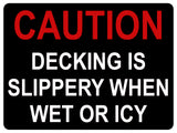 1354 CAUTION DECKING IS SLIPPERY WHEN WET OR ICY Metal Aluminium Plaque Sign