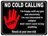 1076 STOP NO COLD CALLING Metal Aluminium Plaque Sign Door Gate House Office