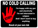 1075 STOP NO COLD CALLING Metal Aluminium Plaque Sign Door Gate House Office