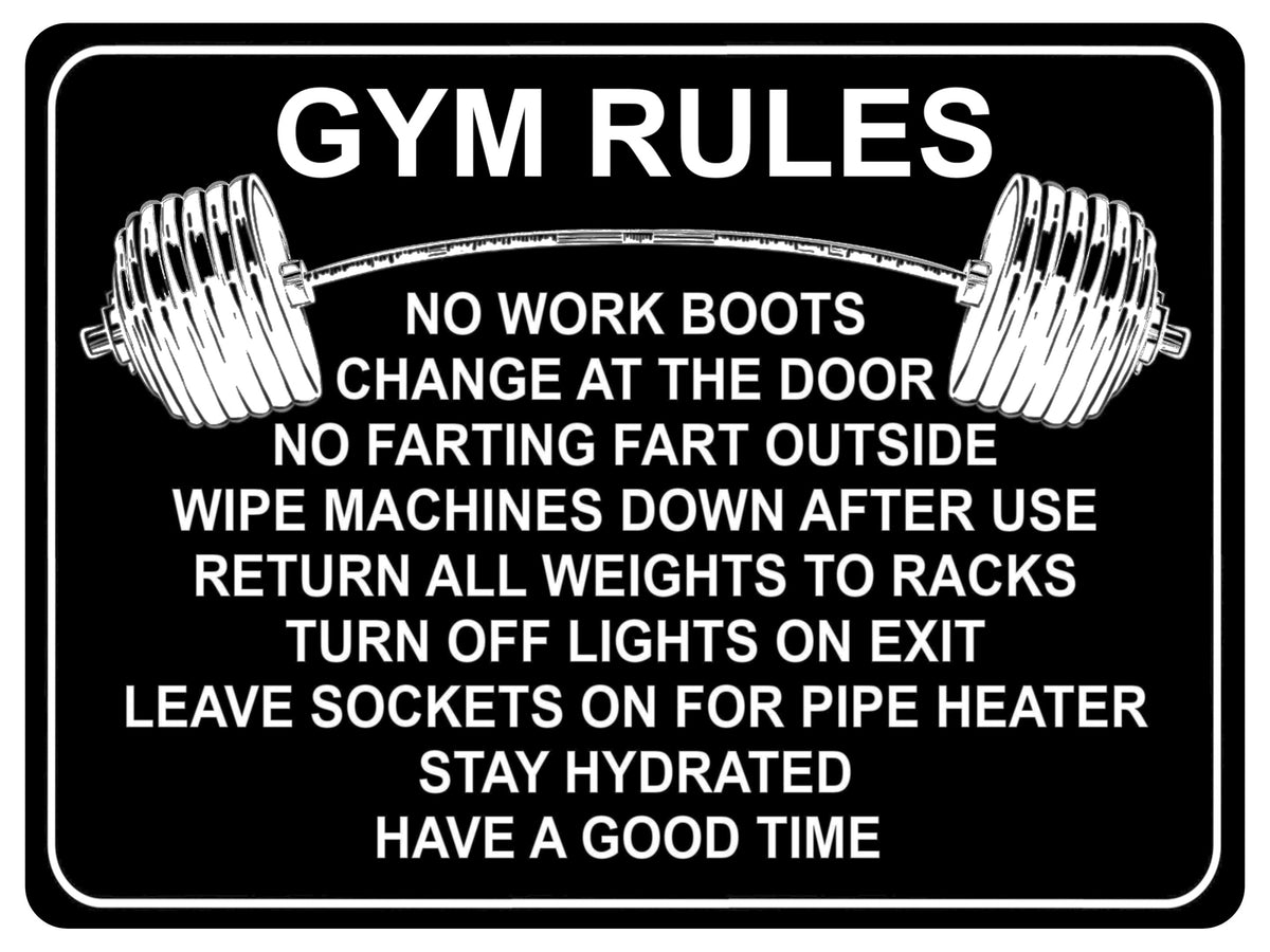 1327 GYM RULES Funny Metal Aluminium Plaque Sign Fitness House Shed Door Wall