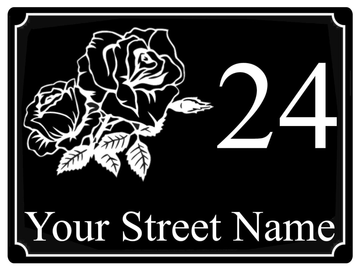 610 Custom Personalised Rose Number Address House Metal Aluminium Sign Plaque For Front Door Wall Gate