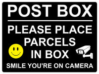 451 POST BOX SMILE YOU'RE ON CAMERA Metal Aluminium Plaque Sign House Office Gate Letters Parcels